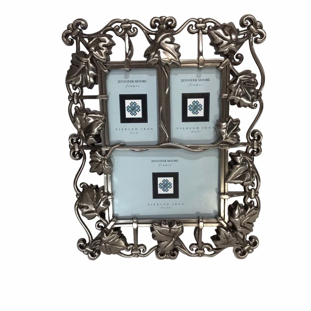 Jennifer Moore Pewter Tone Victorian Style Leaves Photo Picture Frame w/Glass